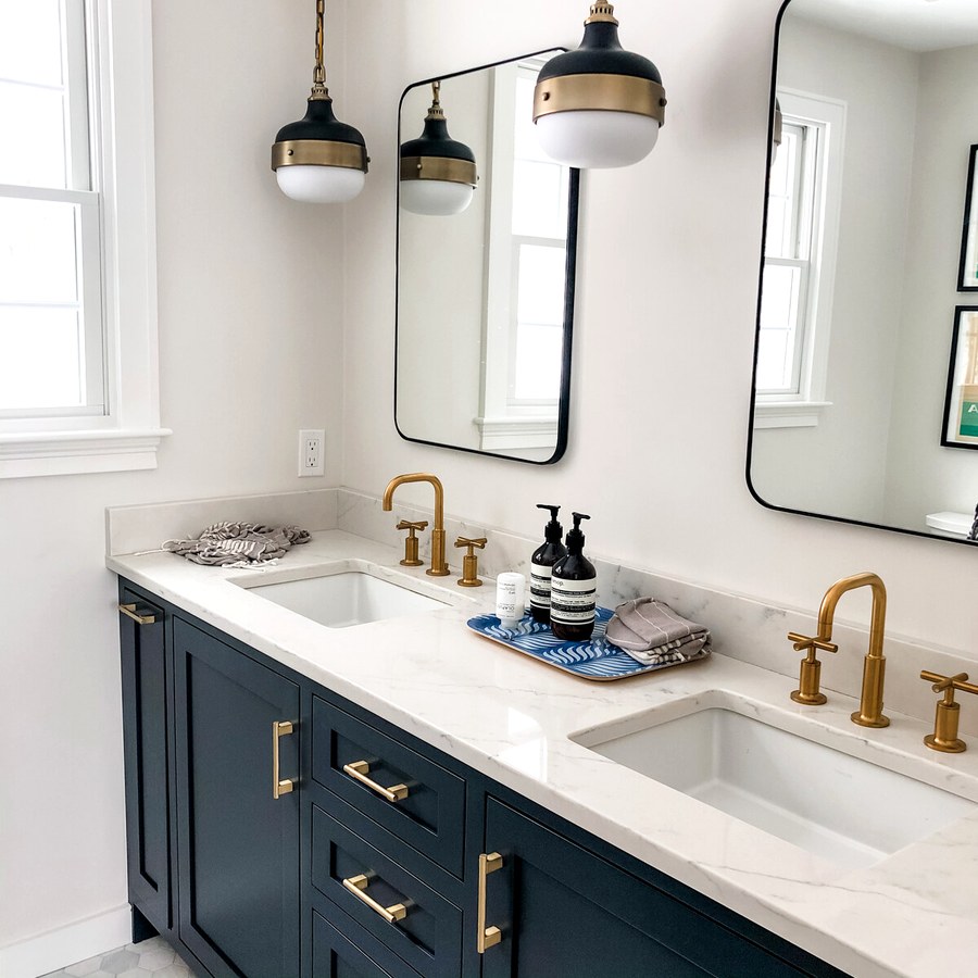 Primary Bath — Navy & Brass